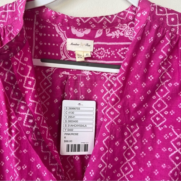 NWT Anthropologie Meadow Rue Pink Anila Shirtdress Drawstring Waist - Picture 6 of 7